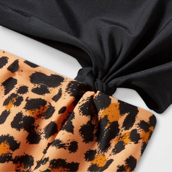 Girls black and tan leopard cut out one piece bathing suit size Large (10-12) - Picture 3 of 8